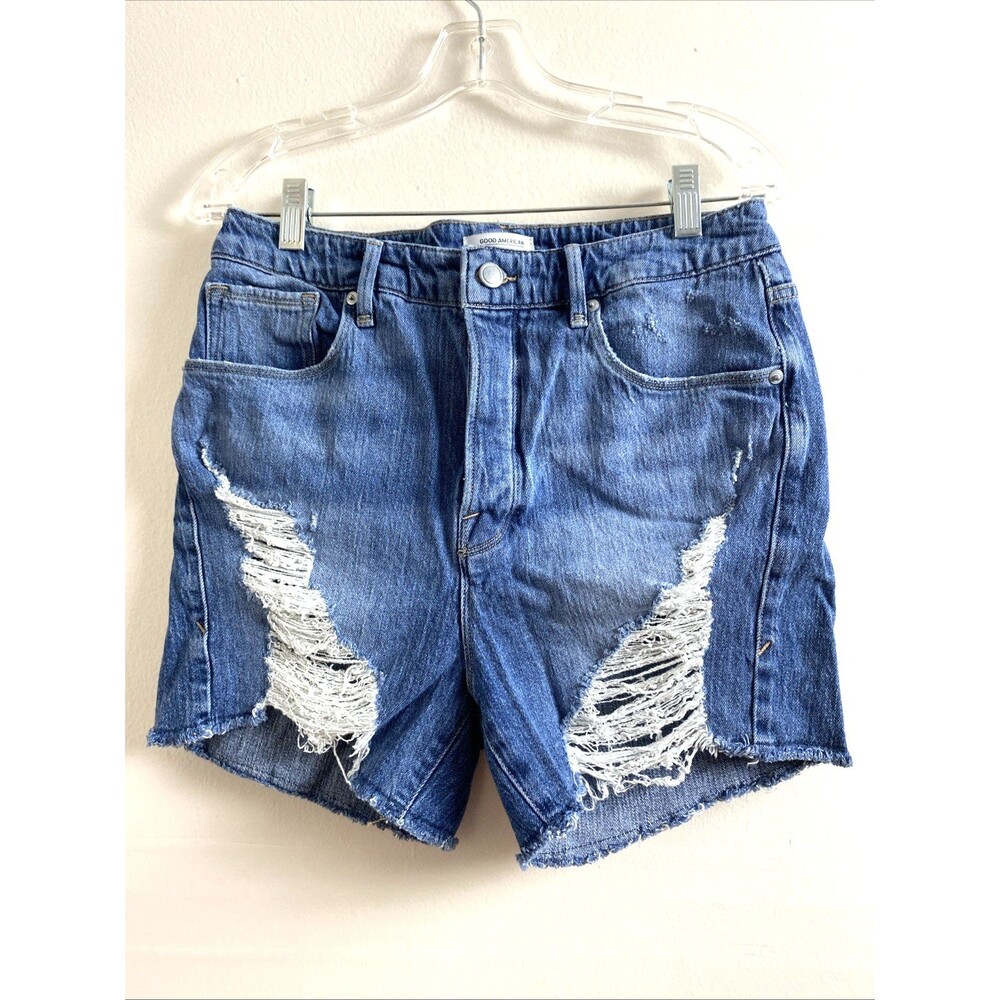 Good American Shorts Women 8/29 High Rise Distressed Bombshell Cutoff Cheeky